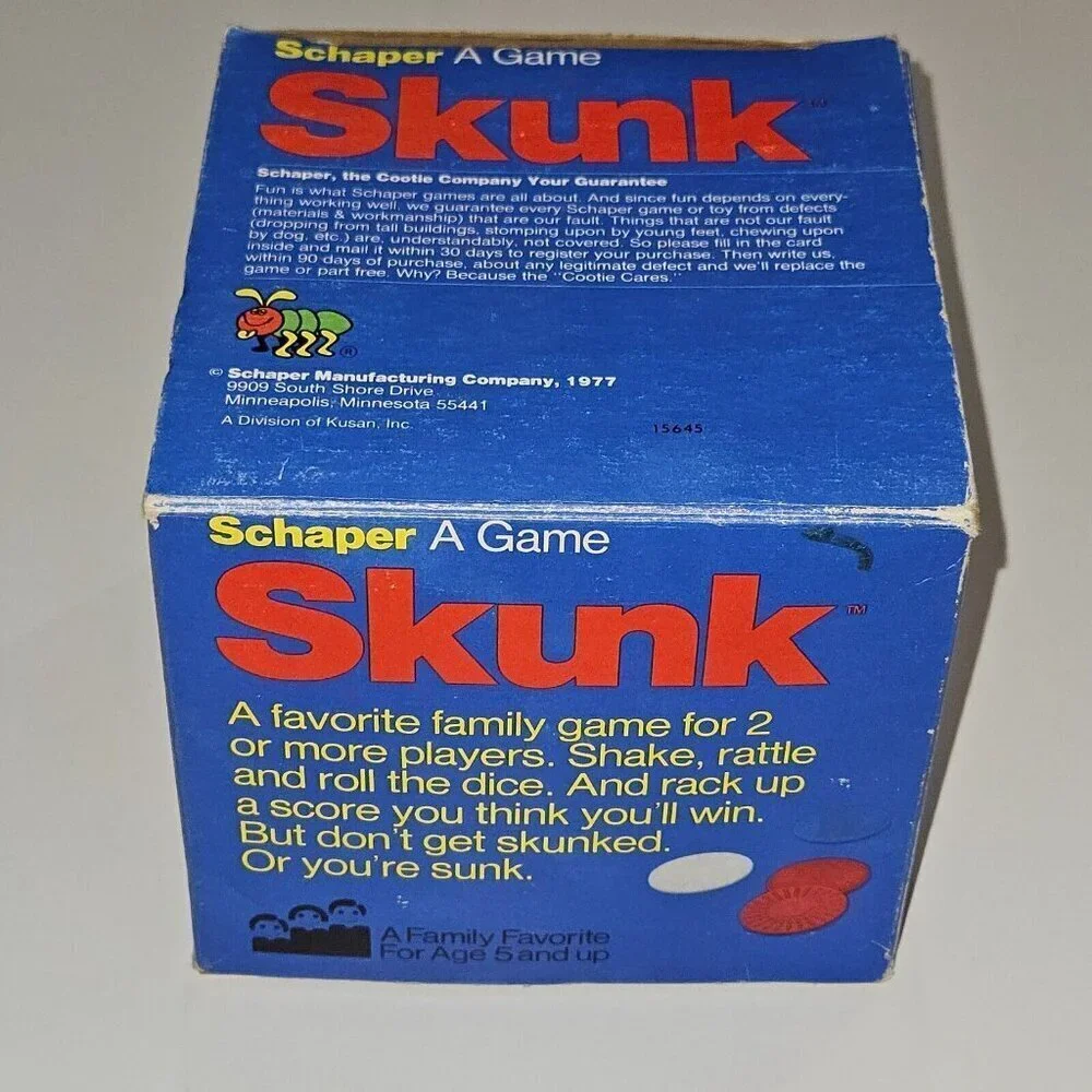 VTG Skunk Game Schaper COMPLETE 2 Skunk Dice Score Pad Chips
